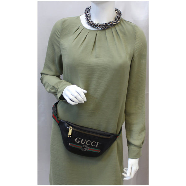 GUCCI Print Leather Black Belt Waist Bum Bag Small 527792-US