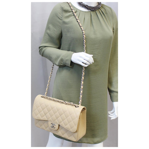 CHANEL Timeless Classic Jumbo Double Flap Caviar Leather Shoulder Bag-US