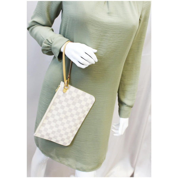 LOUIS VUITTON Pochette Wristlet Pouch Damier Azur Neverfull MM White