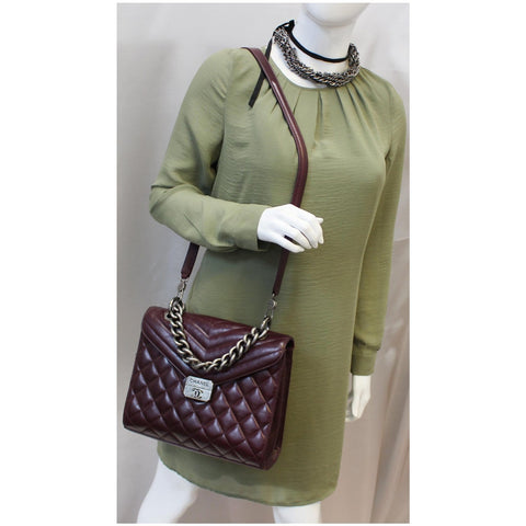 Chanel Flap Bag Quilted Sheepskin With Handle Burgundy for women