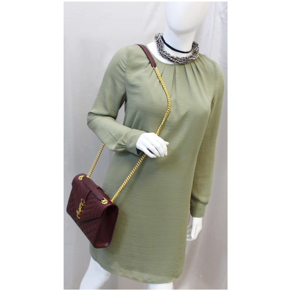 YVES SAINT LAURENT Envelope Medium Chain Shoulder Bag Burgundy