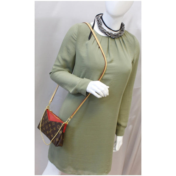 LOUIS VUITTON Pallas Monogram Canvas Clutch Crossbody Bag Brown