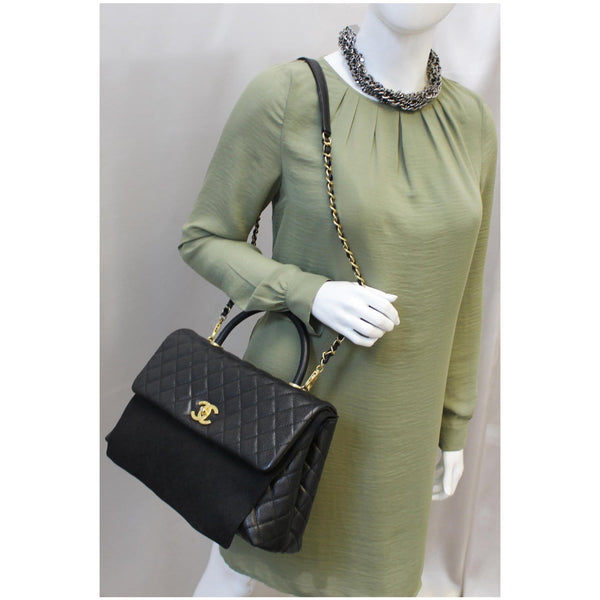 CHANEL Medium Coco Handle Caviar Leather Shoulder Bag Black