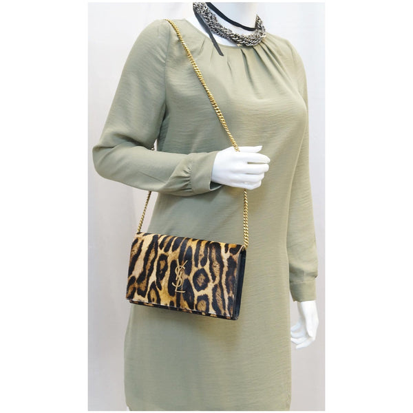 YVES SAINT LAURENT Kate Monogramme Leopard Print Shoulder Bag Black