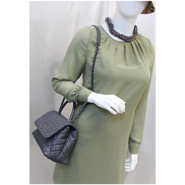 CHANEL Coco Handle Caviar Quilted Leather Shoulder Bag Grey