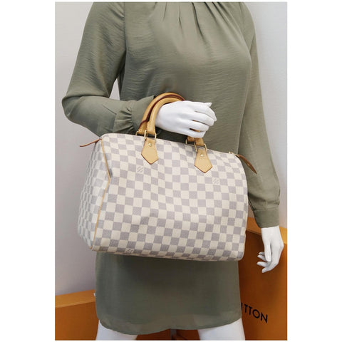Louis Vuitton Speedy 30 Damier Azur Satchel Bag White for women