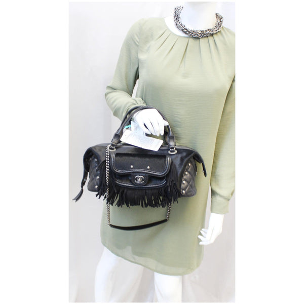 CHANEL Paris Dallas Pony Hair Leather Fringe Bowling Bag Black-US