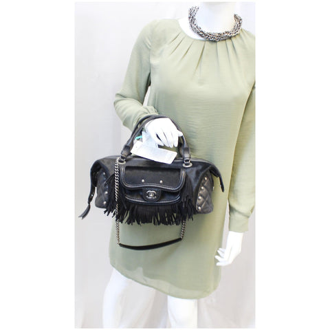 CHANEL Paris Dallas Pony Hair Leather Fringe Bowling Bag Black-US