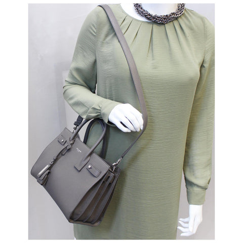 YVES SAINT LAURENT Sac de Jour Small Grained Leather Shoulder Bag Grey-US