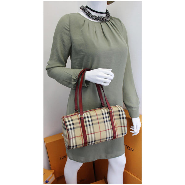 BURBERRY Barrel Haymarket Check Coated Canvas Shoulder Bag Red