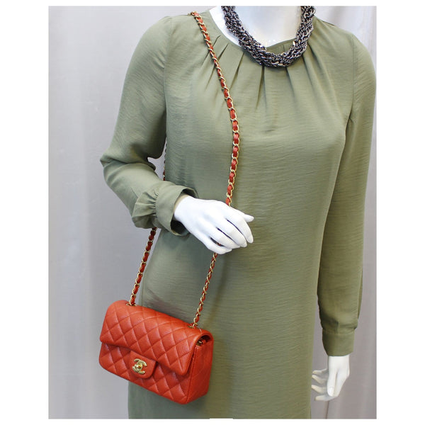 CHANEL Pearl Red Caviar Leather Mini Rectangular Flap Bag-US