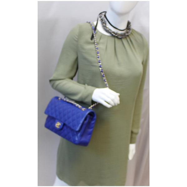 CHANEL Medium Double Flap Calfskin Quilted Shoulder bag Blue