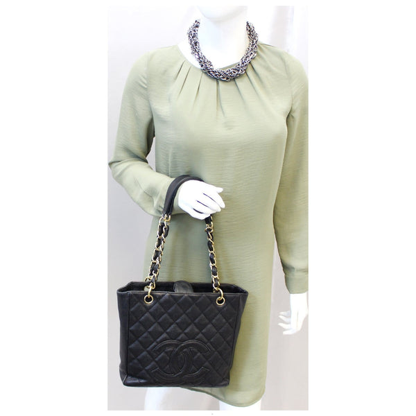 CHANEL PST Petit Shopping Caviar Leather Tote Bag Black-US