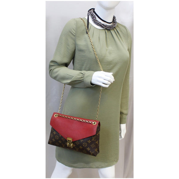 LOUIS VUITTON Pallas Chain Monogram Canvas Crossbody Bag Brown