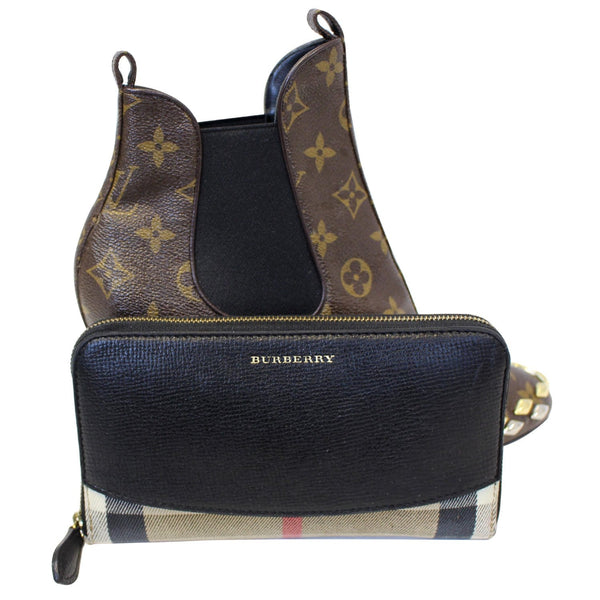 BURBERRY Elmore House Check Calfskin Zip Around Wallet Black-US