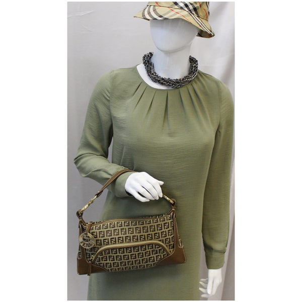 FENDI Zucca Small Canvas Shoulder Bag Beige-US