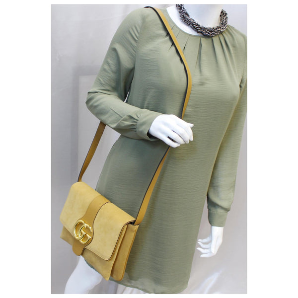 GUCCI Arli Medium Suede Leather Shoulder Crossbody Bag Mustard Yellow