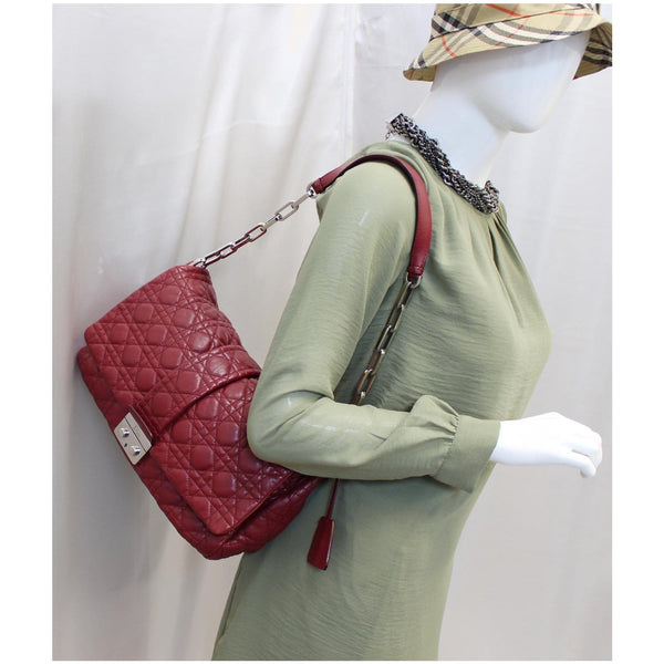 CHRISTIAN DIOR Medium Flap Cannage Leather Shoulder Bag Red-US