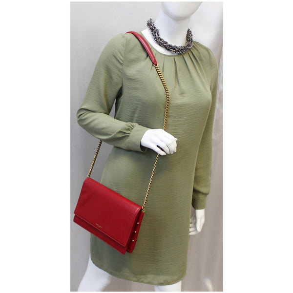 YVES SAINT LAURENT Zoe Lambskin Leather Shoulder Bag Red