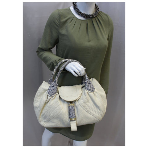 FENDI Spy Nappa Leather Satchel Bag White