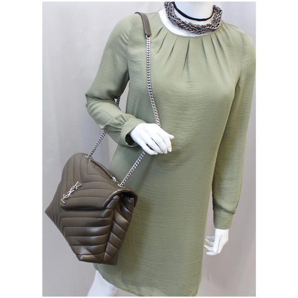 YVES SAINT LAURENT Matelasse Loulou Monogram Calfskin Shoulder Bag Grey