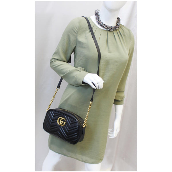 GUCCI GG Marmont Matelasse Small Leather Crossbody Bag Black-US