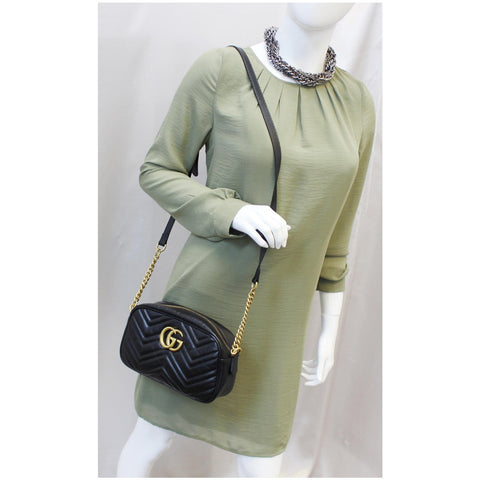 GUCCI GG Marmont Matelasse Small Leather Crossbody Bag Black-US