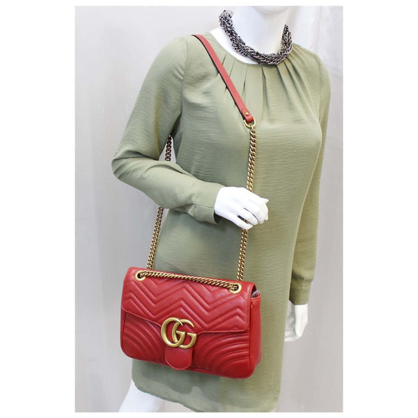 GUCCI GG Marmont Matelasse Red Leather Shoulder Bag-US