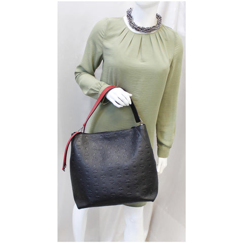 MCM Klara Monogram Leather Hobo Bag Black-US