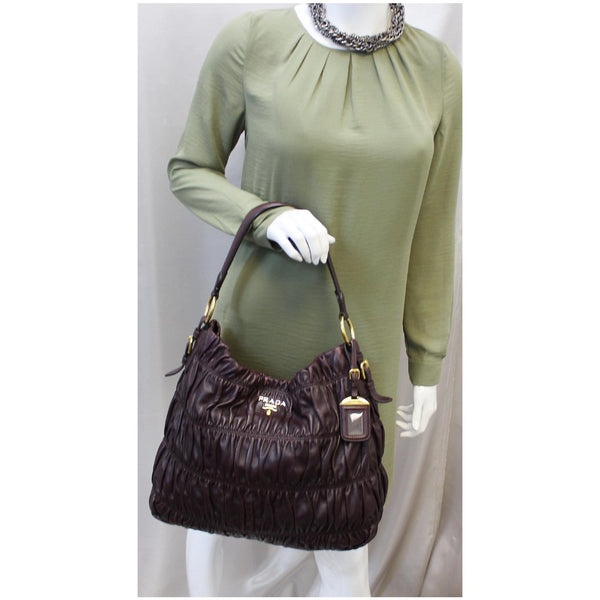 PRADA Gaufre Nappa Leather Hobo Bag Brown-US