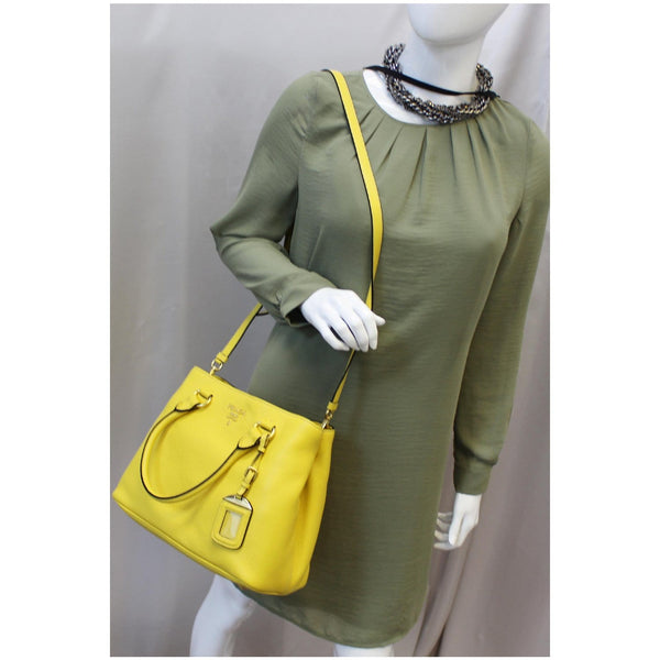 Prada Vitello Phenix Leather Tote Bag Yellow For Women