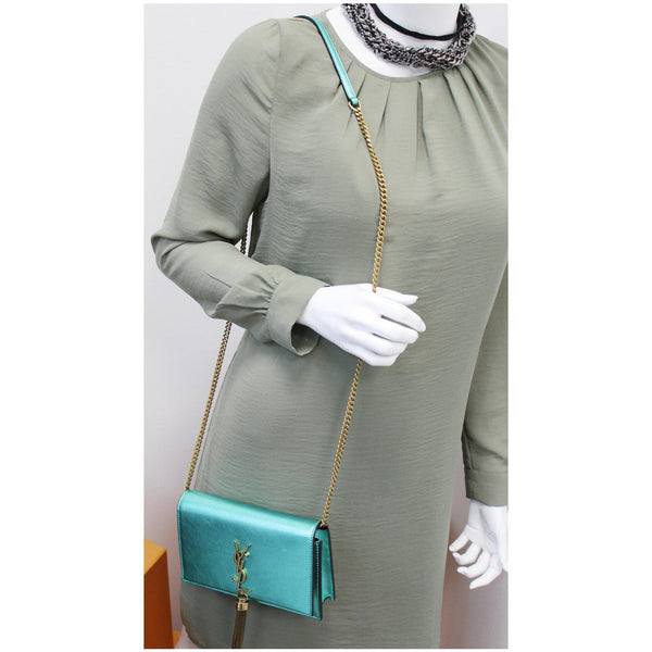 YVES SAINT LAURENT Small Kate Tassel Leather Crossbody Bag Teal