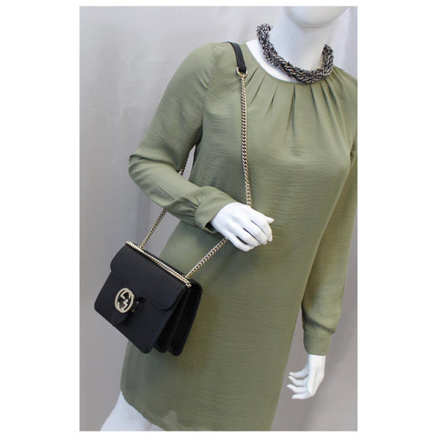 GUCCI Interlocking GG Leather Crossbody Bag Black 510304-US