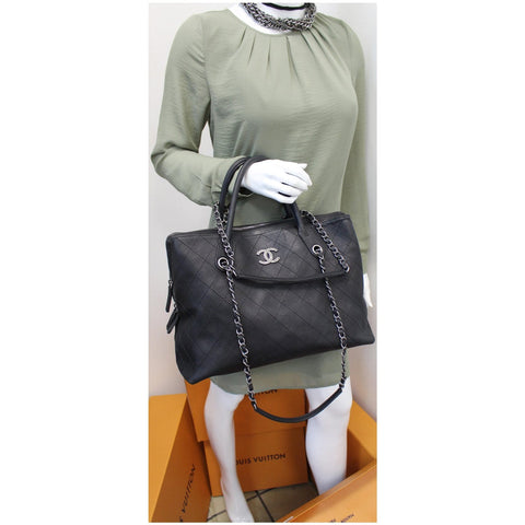 CHANEL Large Shopping Grained Vegetal Calfskin Tote Bag Black