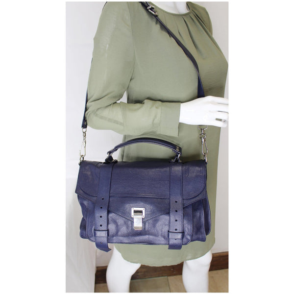 PROENZA SCHOULER Medium PS1 Leather Satchel Shoulder Bag Navy