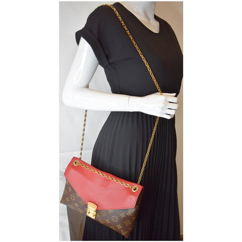 LOUIS VUITTON Pallas Chain Monogram Canvas Crossbody Bag Brown