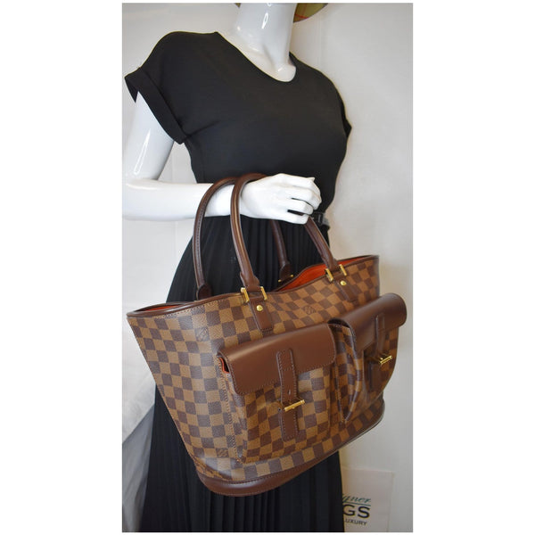 LOUIS VUITTON Manosque GM Damier Ebene Tote Bag Brown