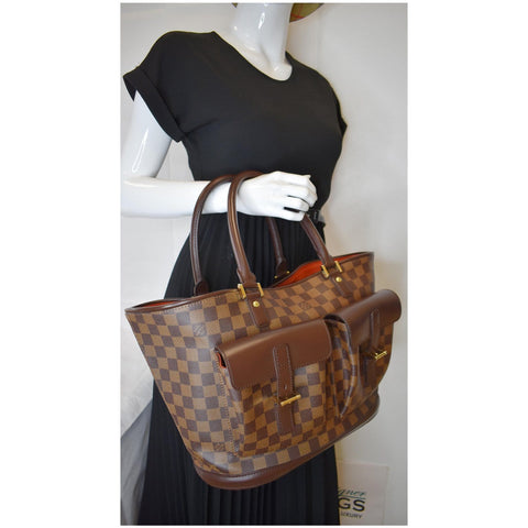 LOUIS VUITTON Manosque GM Damier Ebene Tote Bag Brown