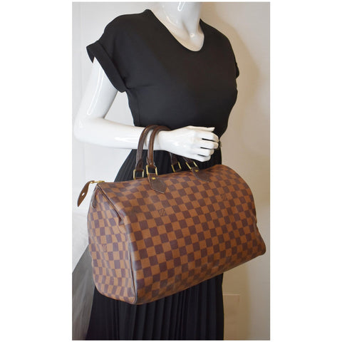 LOUIS VUITTON Speedy 35 Damier Ebene Satchel Handbag Brown