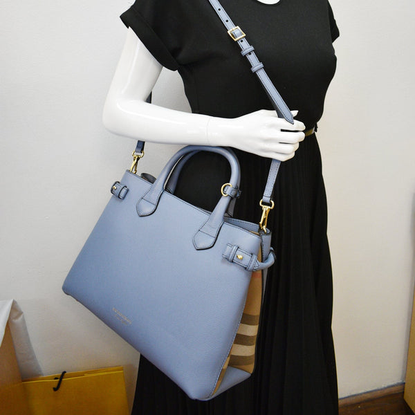 BURBERRY Banner Medium House Check Tote Bag Blue