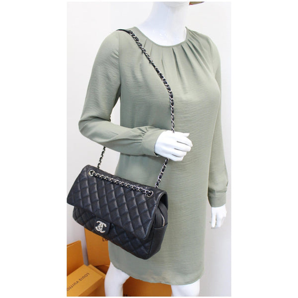 CHANEL Medium Flap Caviar Leather Shoulder Bag Black