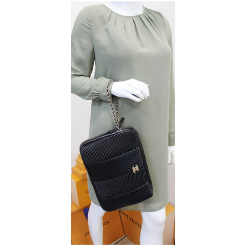 Chanel Large CC Zip Chain Lambskin Leather Wristlet bag