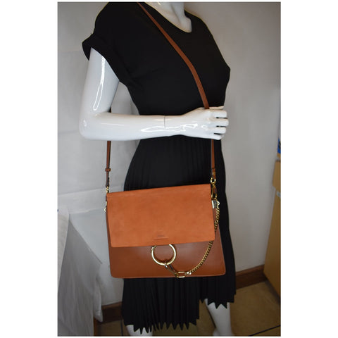 CHLOE Faye Medium Leather Shoulder Bag Brown