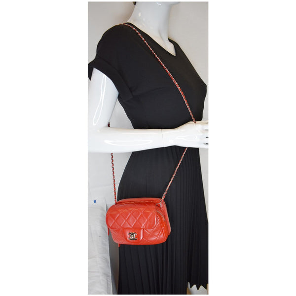 CHANEL Classic Mini Flap Quilted Lambskin Crossbody Bag Red