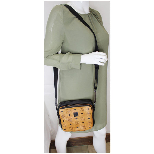 MCM 1976 Square Medium Visetos Canvas Crossbody Bag Cognac