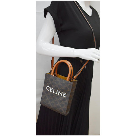 Celine Triomphe Vertical Cabas Small Calfskin Canvas Bag