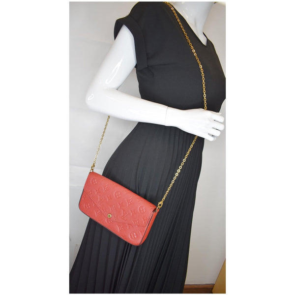 LOUIS VUITTON Pochette Felicie Empreinte Leather Crossbody Bag Red