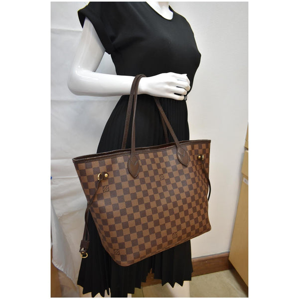 LOUIS VUITTON Neverfull MM Damier Ebene Tote Bag Brown