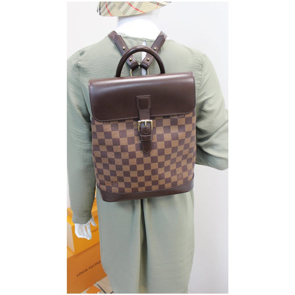 Louis Vuitton Soho Damier Ebene Backpack Bag Brown full view