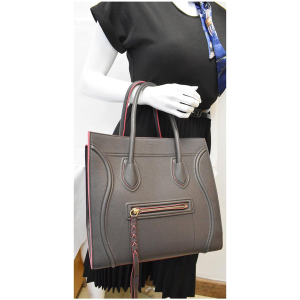 CELINE Luggage Phantom Medium Leather Tote Bag Black